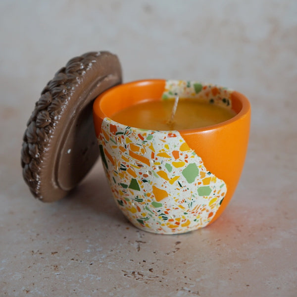 Autumn Terrazzo Patchwork Acorn Pot Candle