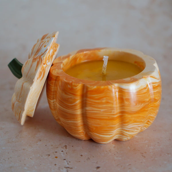 Orange Marble Pumpkin Pot Candle
