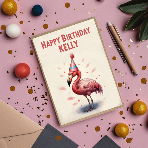 Personalised Flamingo Birthday Card