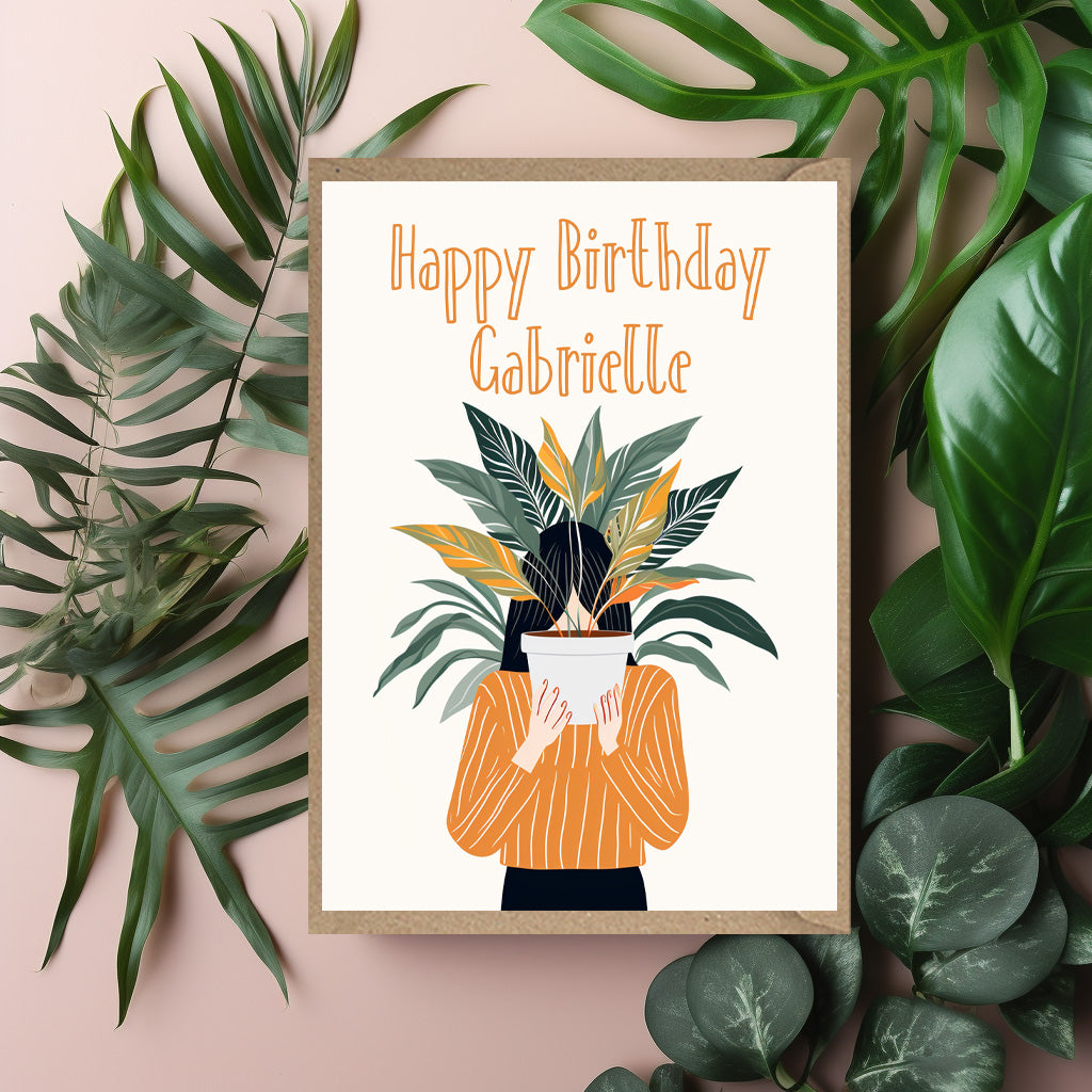 Personalised Woman & Plants Birthday Card