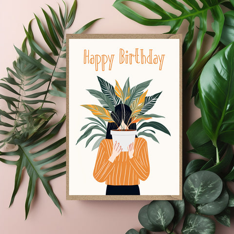 Woman & Plants Happy Birthday Card