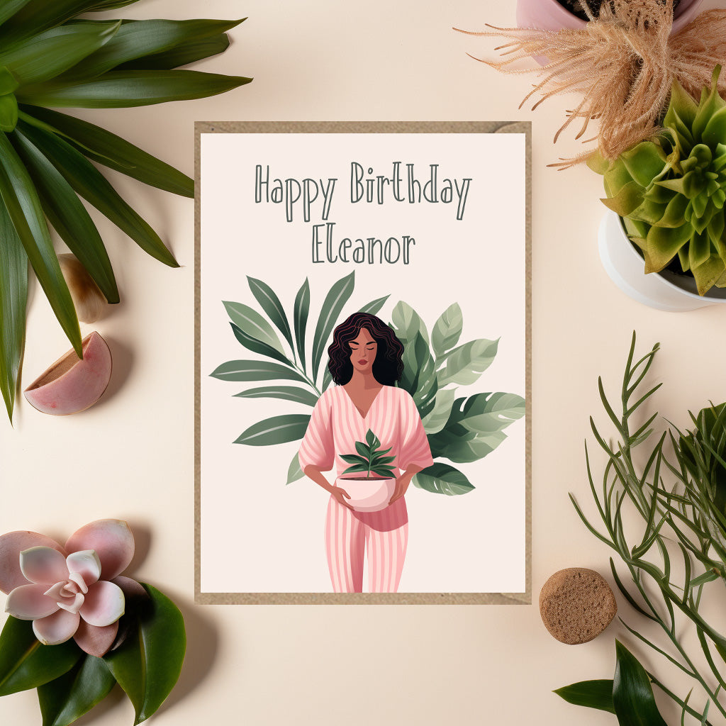Personalised Woman & Plants Birthday Card