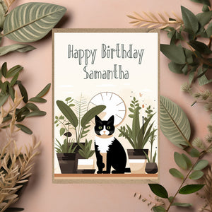 Personalised Cat & Plants Birthday Card