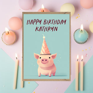 Personalised Pig Birthday Card