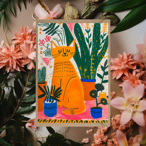 Cat & Houseplants Greeting Card