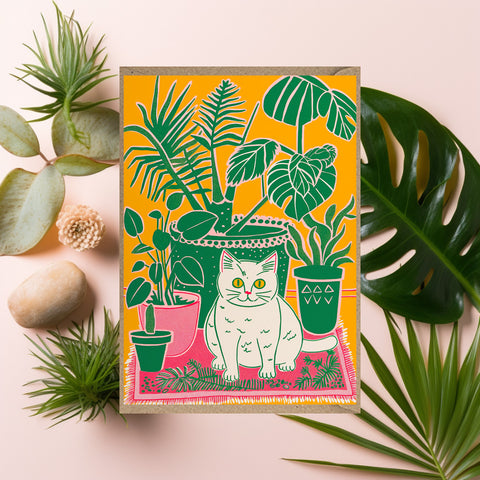 Cat & Houseplants Greeting Card