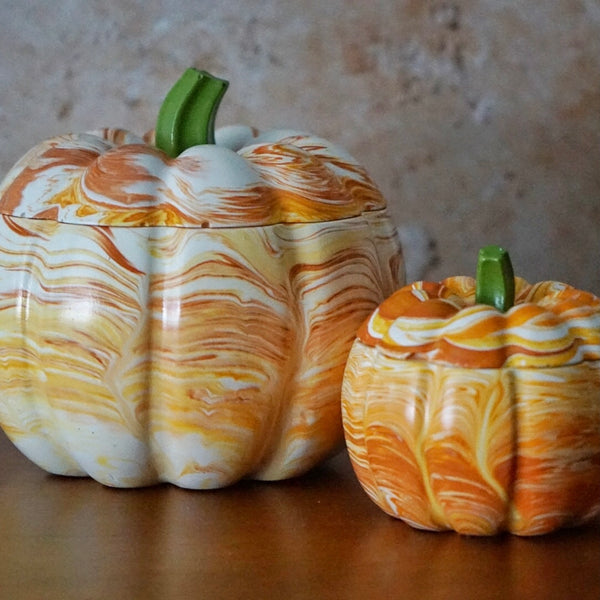 Orange Marble Pumpkin Pot Candle