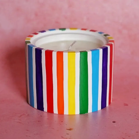 Bright Rainbow Stripe Jesmonite Pot Candle