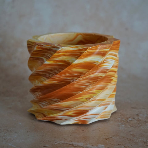 Twisted Jesmonite Pot - Orange Marble