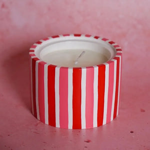Red & Pink Stripe Jesmonite Pot Candle