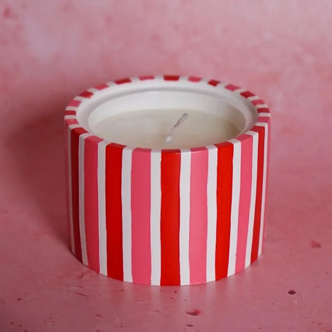 Red & Pink Stripe Jesmonite Pot Candle