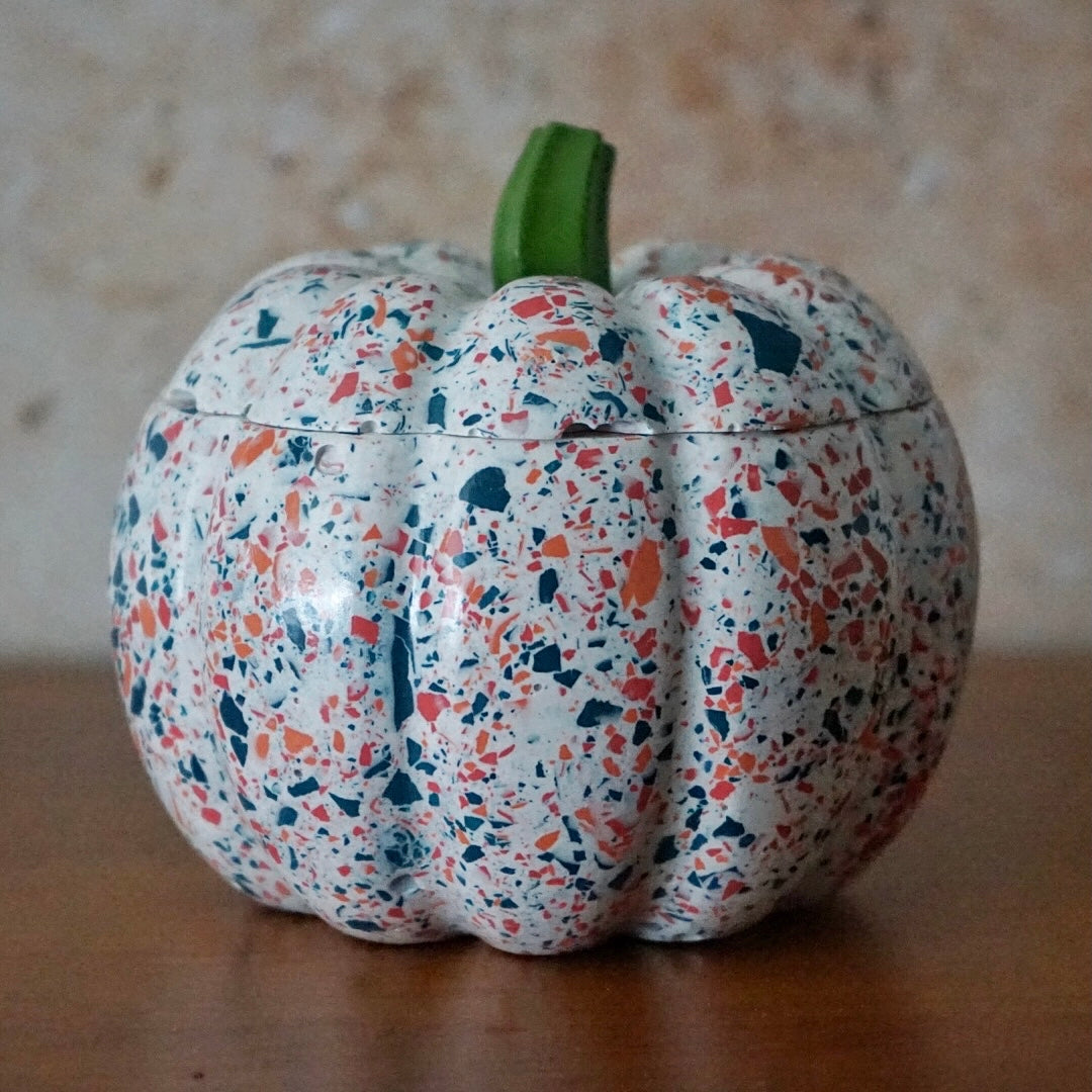Pink & Blue Terrazzo Pumpkin Pot Candle