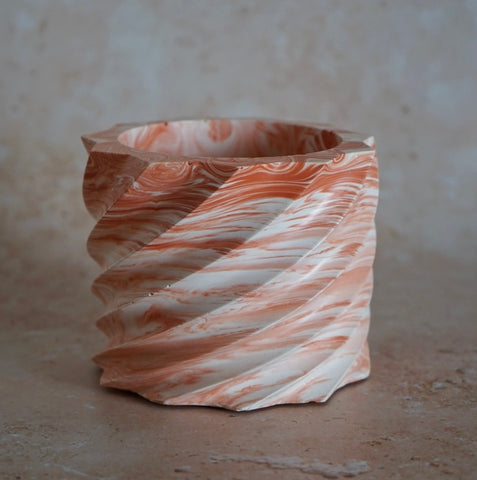 Twisted Jesmonite Pot - Pink Marble