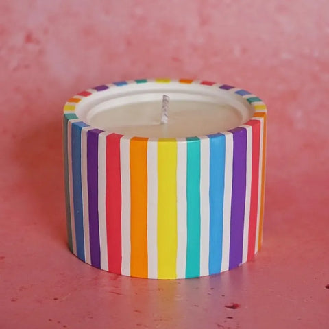 Pastel Rainbow Stripe Jesmonite Pot Candle