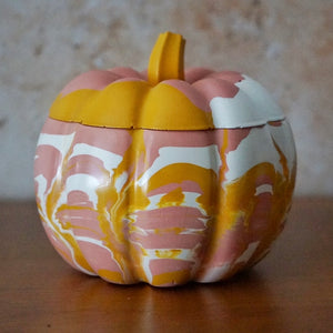 Pink, Yellow & White Block Pumpkin Pot Candle