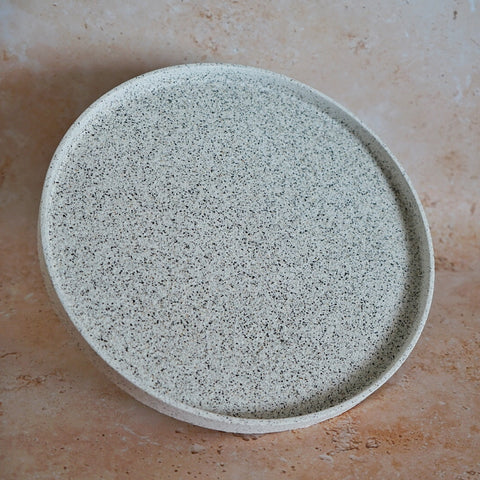 Large Round Jesmonite Tray - Silver Grey Granite